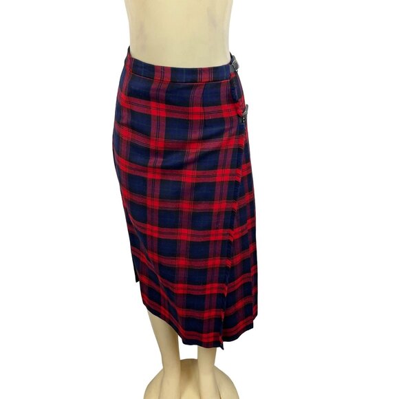 Triminghanis Women's Red Plaid Midi Skirt Sz 10 - Picture 1 of 8